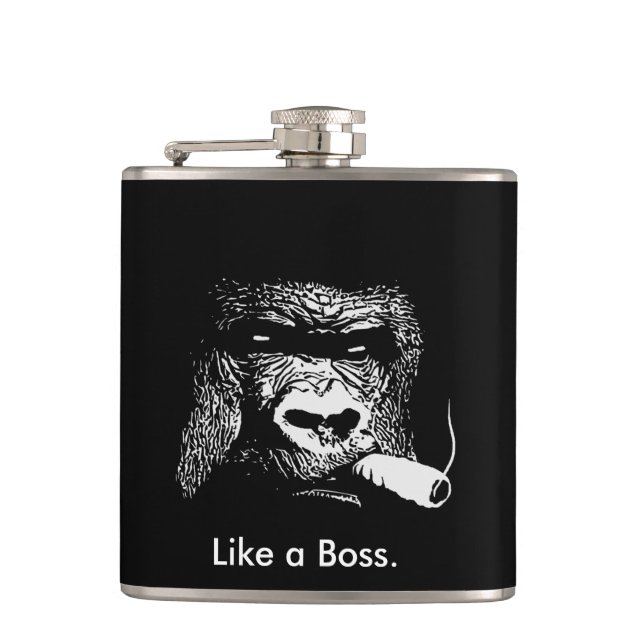 Like a Boss Gorilla Smoking Hip Flask (Front)