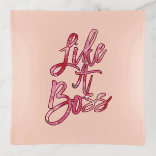 Like a Boss Popular Quote Acrylic Paint Pink Red Trinket Trays