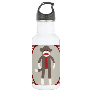 Like a Boss Sock Monkey with Tie on Red Stripes 532 Ml Water Bottle