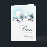 Like a grandma to me, Christmas, with reindeer Holiday Card<br><div class="desc">Wish a peaceful Christmas to someone who is like a grandma to you. A snowy moonlight scene. A family of reindeer walk on a snow covered mountain. In the background the full moon shines down on winter trees.</div>