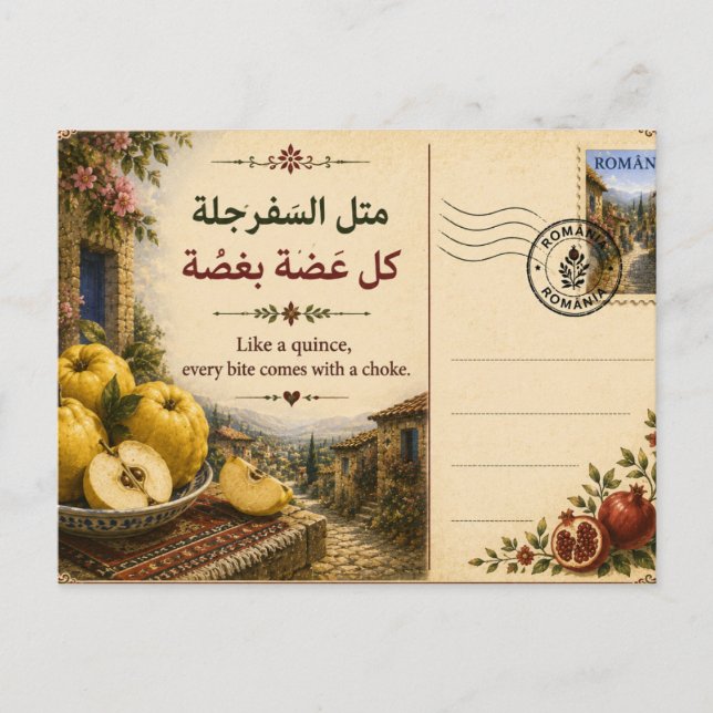 Like a quince, every bite comes with a chock postcard (Front)