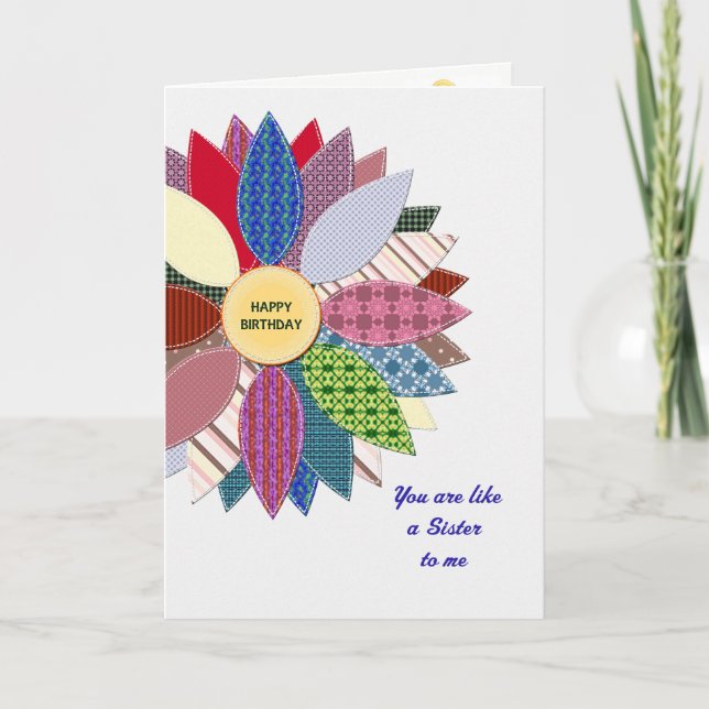 Like a sister to me, stiched flower birthday card (Front)