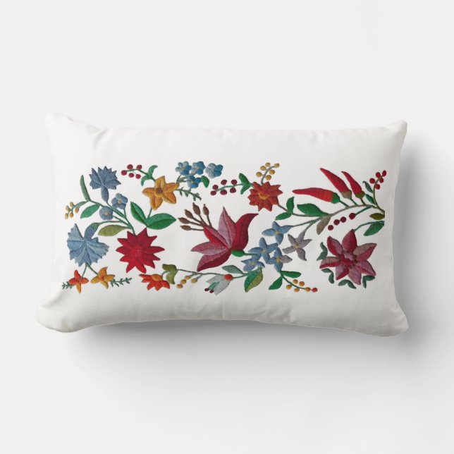 Like An Embroidery, Printed Flowers Lumbar Pillow (Front)