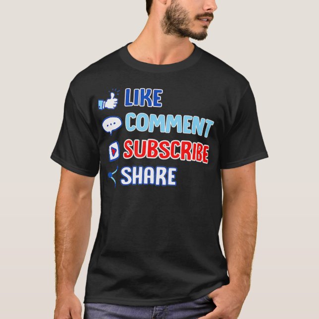 Like Comment Subscribe Cute Vlogger Streamer Gift  T-Shirt (Front)