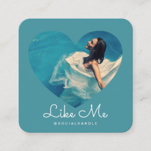 Like Me Blue Photo Heart Frame Girly Social Media Square Business Card