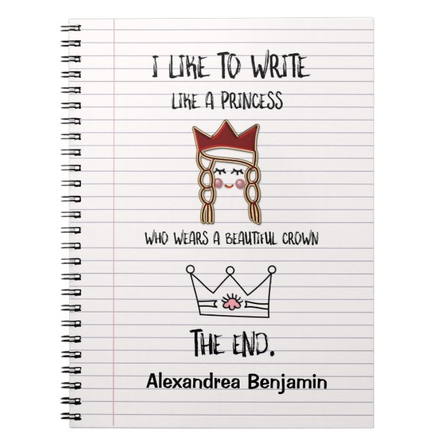 Like to Write Like Princess Personalize Name  Notebook (Front)
