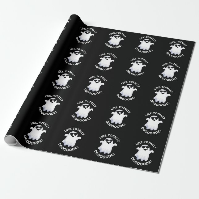 Like Totally Doode Funny Ghost Pun Dark BG Wrapping Paper (Unrolled)