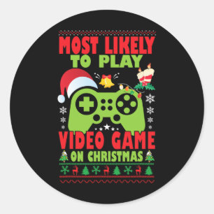 Likely To Play Video Game Family Matching Christma Classic Round Sticker