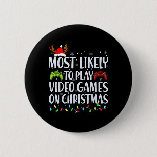 Likely To Play Video Game On Christmas Santa Gamin 2 Inch Round Button