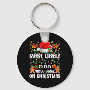Likely To Play Video Game On Christmas Xmas Tree L Keychain