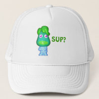 Lil Alien dude says, "Sup?"