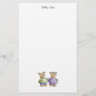 Lil' Bears · Baby Twins Green & Purple Stationery