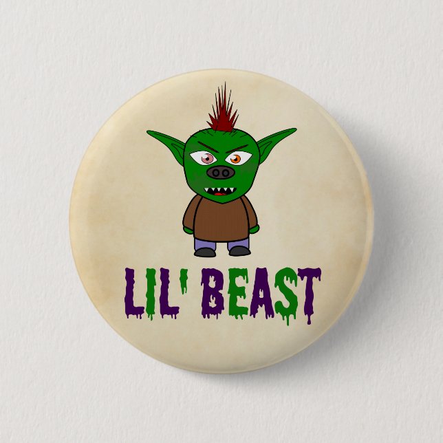 Lil' Beast Dripping Font Goblin Halloween 2 Inch Round Button (Front)