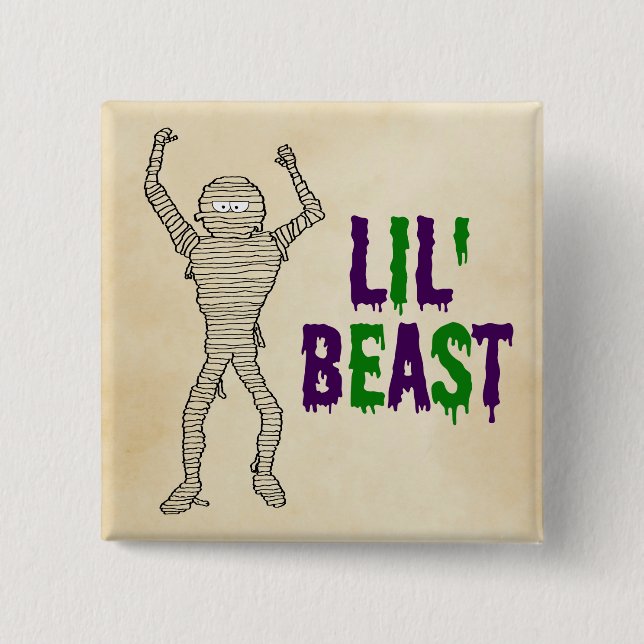 Lil' Beast Dripping Font Mummy Halloween 2 Inch Square Button (Front)