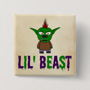 Lil' Beast Goblin Purple and Green Dripping Font 2 Inch Square Button