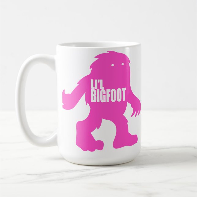 LI'L BIGFOOT Adorable Logo - Cute Pink Sasquatch Coffee Mug (Left)