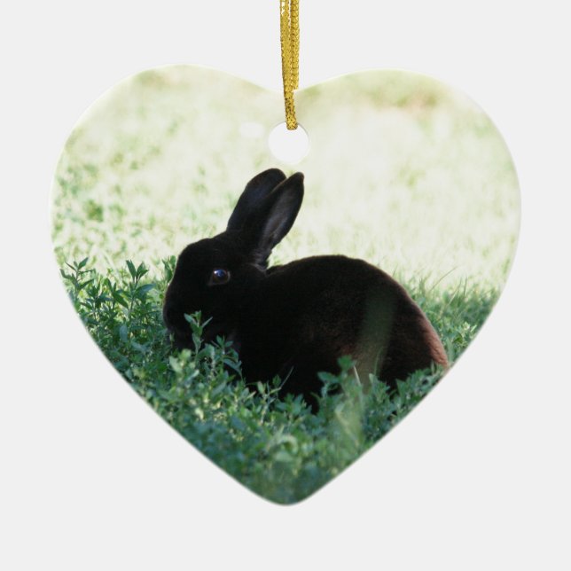Lil Black Bunny Ceramic Ornament (Front)
