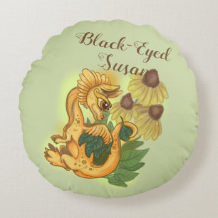 lil Black Eyed Susan garden dragon Round Pillow