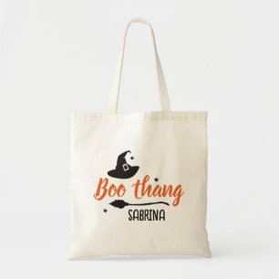 Lil Boo Thang, Wicked Witch Hat, Broom, Halloween Tote Bag