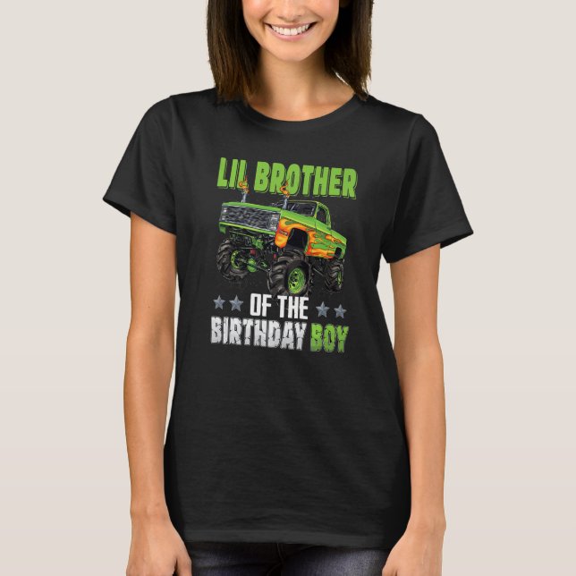 Lil Brother of Birthday Boy Monster Truck Family M T-Shirt (Front)