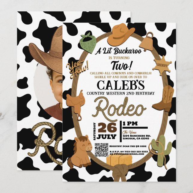 Lil' Buckaroo Country Western Rodeo Birthday  Invitation (Front/Back)