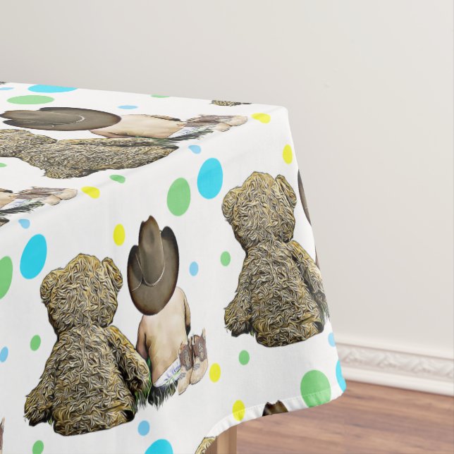 Lil Cowboy and Bear Country and Western Themed Tablecloth (In Situ)