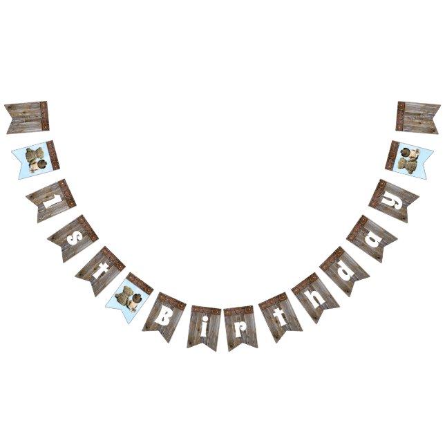 Lil' Cowboy and Teddy Bear 1st Birthday Party Bunting Flags (All)