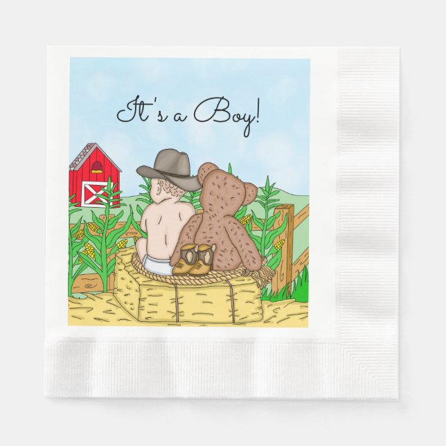 Lil' Cowboy and Teddy Bear Baby Shower    Napkin (Front)