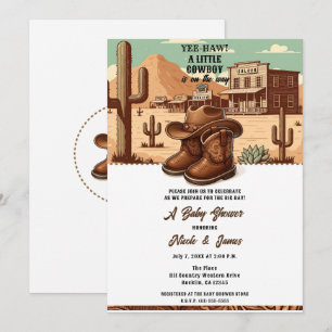 Lil Cowboy Country Western Boots + Hat Baby Shower Invitation