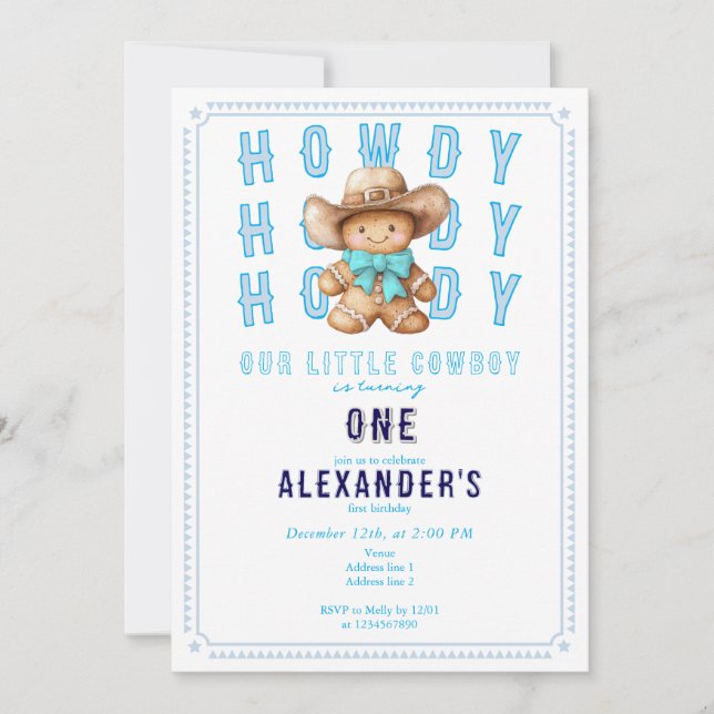 Lil Cowboy Gingerbread Christmas Any Age Birthday  Invitation (Front)