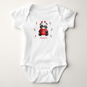 Lil' Cutie Pie Panda Bear With Heart Personalized Baby Bodysuit