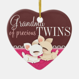 Lil Deerie Twins Pink & Brown Ceramic Ornament