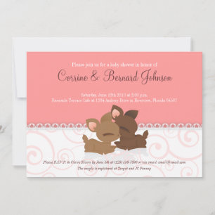 Lil Deerie Twins Pink & White Invitation