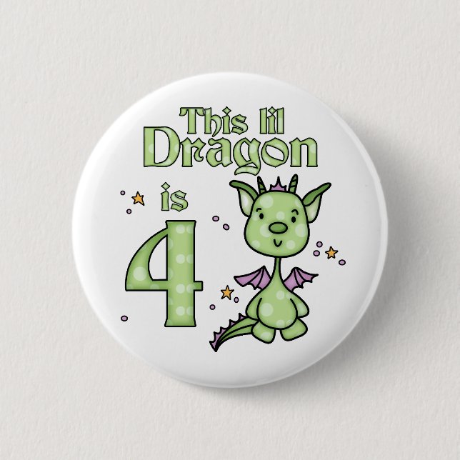 Lil Dragon 4th Birthday 2 Inch Round Button (Front)