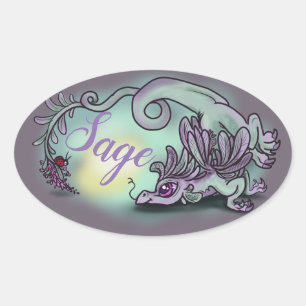 lil dragon herb garden Sage Oval Sticker