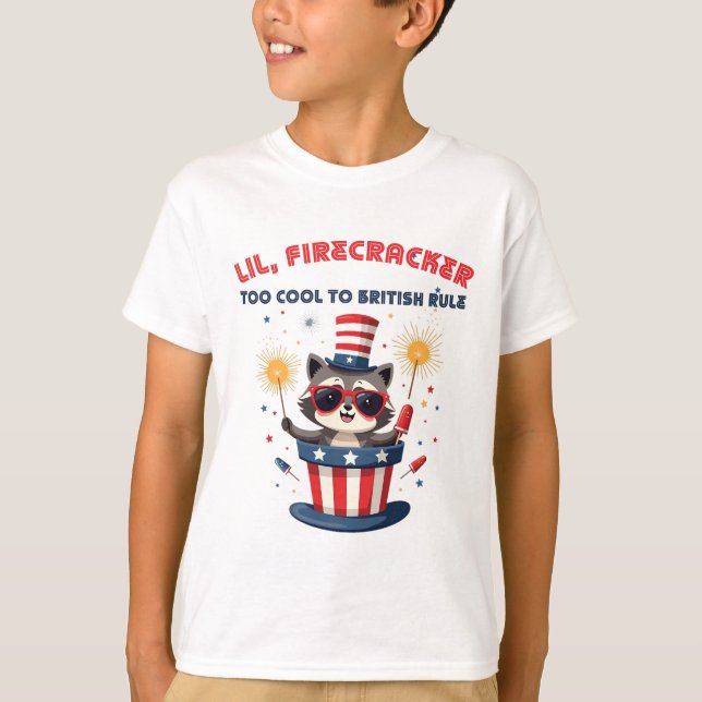 Lil' Firecracker Raccoon 4th of July T-Shirt (Front)