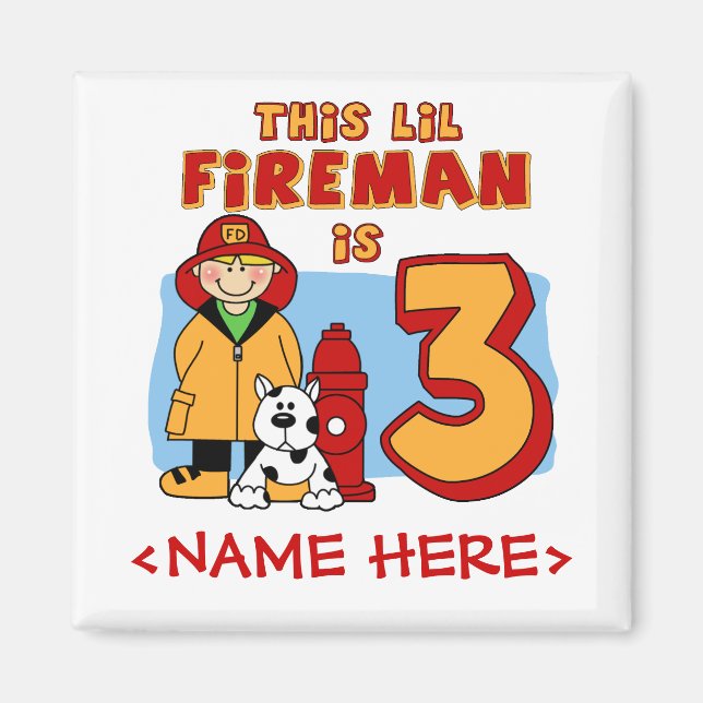 Lil Fireman 3rd Birthday Magnet (Front)