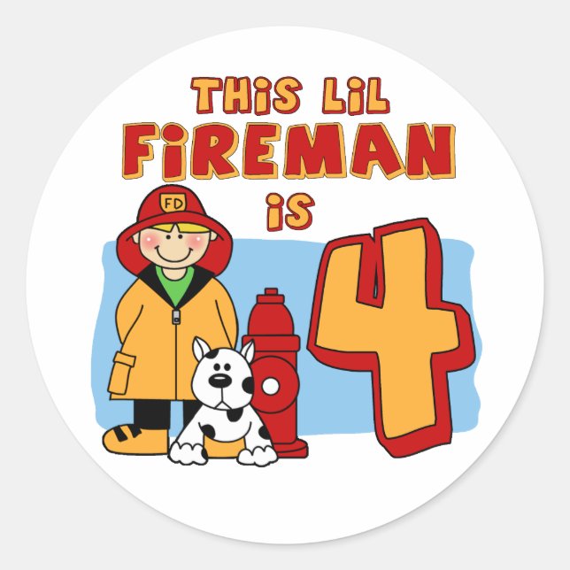 Lil Fireman 4th Birthday Classic Round Sticker (Front)