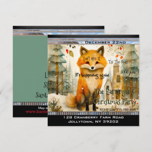 Lil Fox Sitting in Snow Christmas Party Invitation