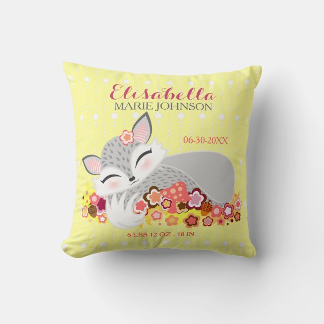 Lil Foxie Cub - Custom Birth Announcement Pillow (Front)