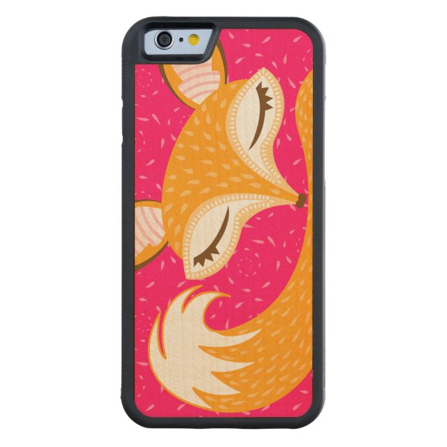 Lil Foxie - Cute Sleepy Fox Wood Phone Case Carved Wood iPhone Case (Back)