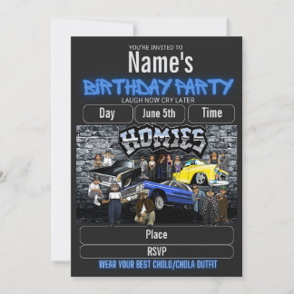 Lil Homies Birthday Invitation, Cholo 90s Theme Invitation