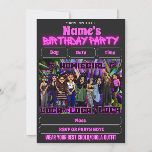 Lil Homies Chicanas Party Invitation 90s Theme (Front)