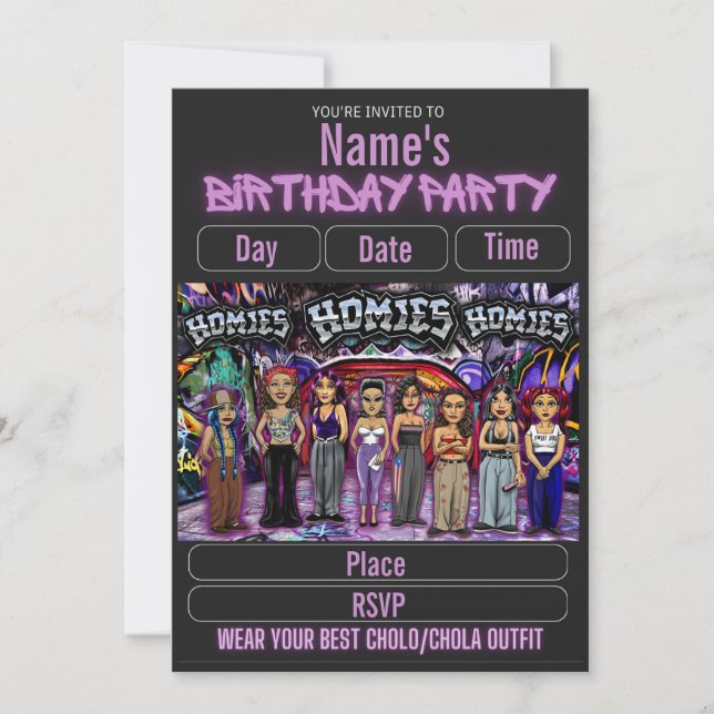 Lil Homies Chicanas Party Invitation 90s Theme (Front)