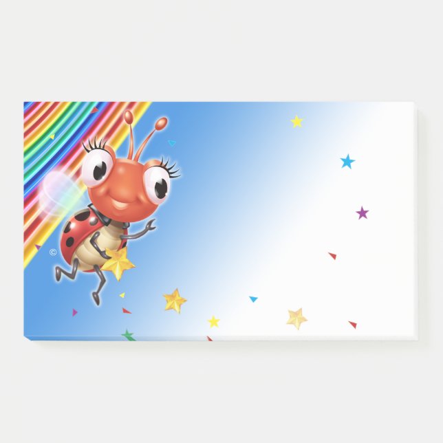 Lil Ladybug rainbow stars wide Post-it note block (Front)