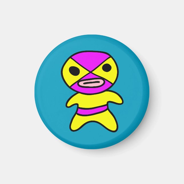Li'l Lucha Libre Wrestler Magnet (Yellow-Pink) (Front)