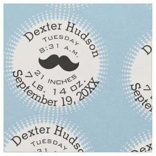 Lil' Man Black Moustache Birth Record Stats Fabric
