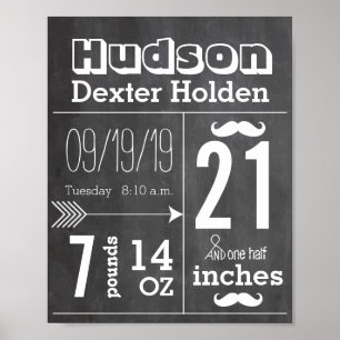 Lil Man Moustache Chalkboard Boy Baby Stat Arrow Poster
