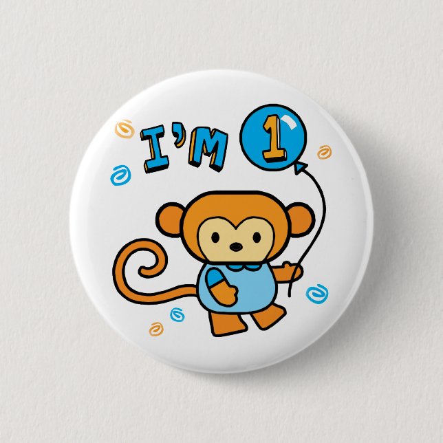 Lil Monkey 1st Birthday 2 Inch Round Button (Front)