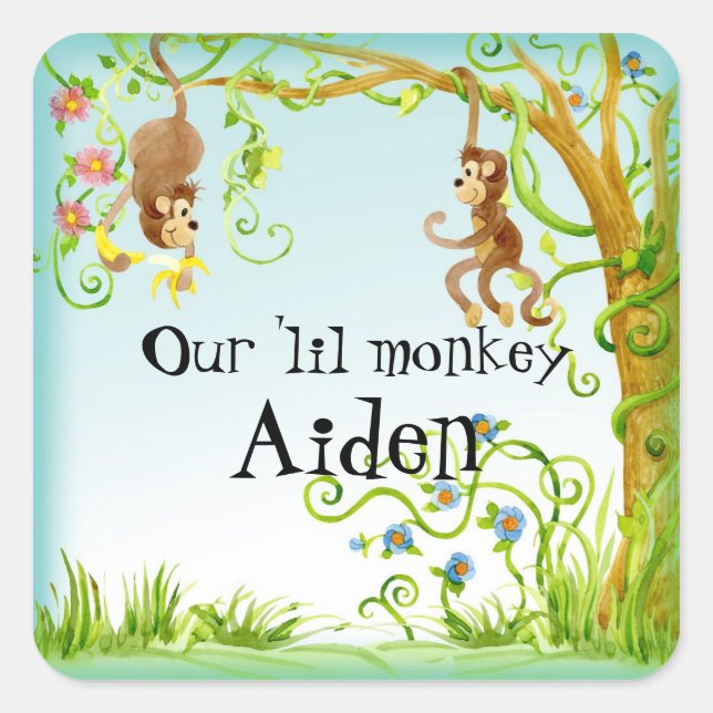 Lil Monkey, Boy Baby Shower Sticker Seal (Front)